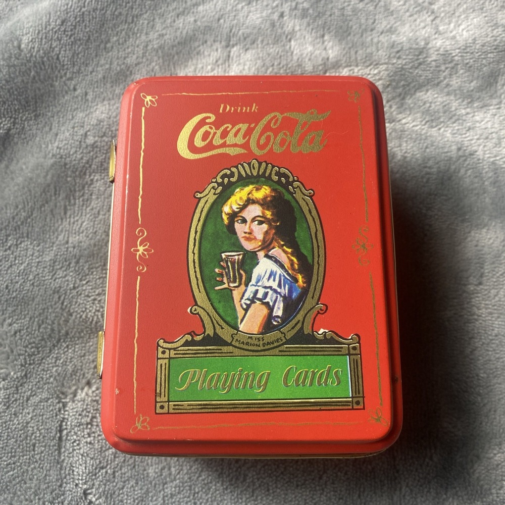 Coca-Cola Miss Marion Davies 1980 2 decks unused Playing Cards in Tin Box